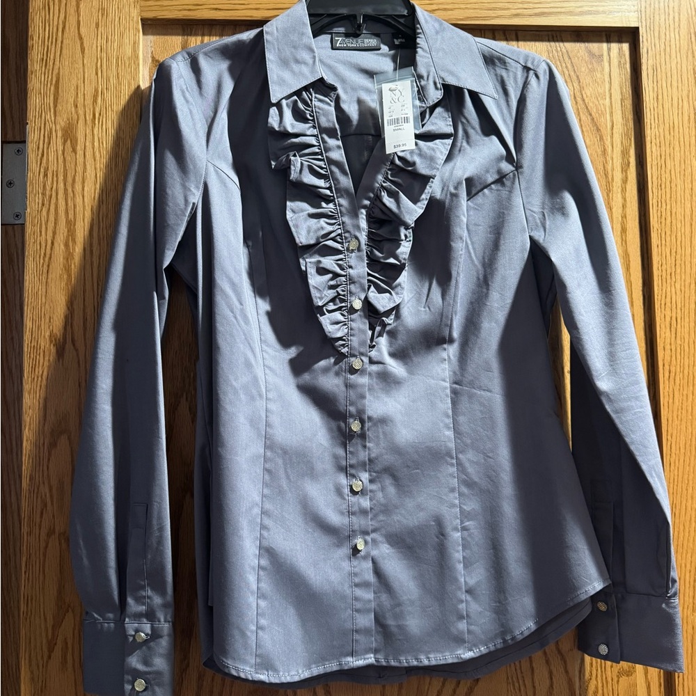 New York & Company Gray Ruffled Blouse